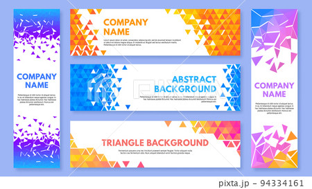 Color triangles banner. Abstract triangulation elements background, geometric corners with triangle cells pattern vector set Color triangles banner. Abstract triangulation elements background, geometric corners with triangle cells pattern vector set 94334161