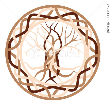 The tree of life, an ancient Celtic symbol, decorated with Scandinavian patterns. Beige fashion design 94334574