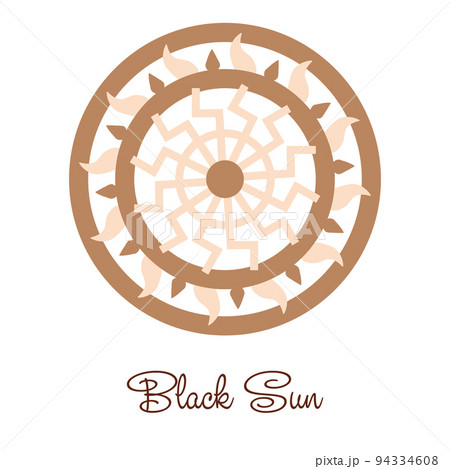 Black sun, ancient Slavic symbol, decorated with Scandinavian patterns. Beige fashion design 94334608