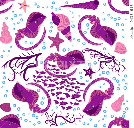 Batomorphi sea life, fish, animals bright seamless pattern. sea travel, snorkeling with animals, tropical fish Batomorphi sea life, fish, animals bright seamless pattern. sea travel, snorkeling with animals, tropical fish 94334618