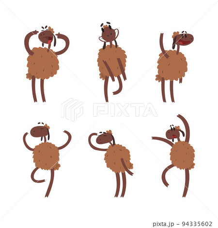 Funny Brown Sheep Character as Hoofed Animal Engaged in Different Activity Vector Set 94335602