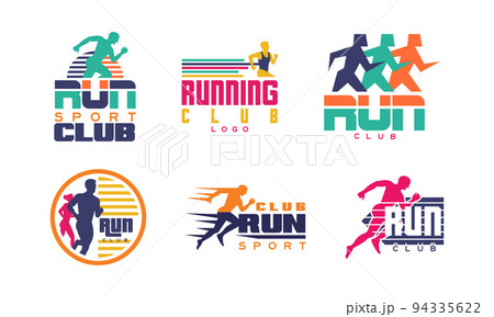 Run Sport Club Logo or Emblem for Athletic Tournament and Marathon Vector Set 94335622