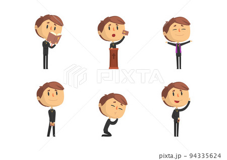 Catholic Preacher or Priest Giving Speech and Blessing Vector Set 94335624