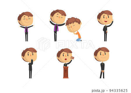 Catholic Preacher or Priest Giving Speech and Blessing Vector Set Catholic Preacher or Priest Giving Speech and Blessing Vector Set 94335625
