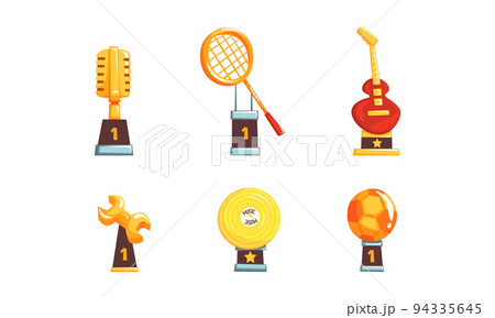 Golden Award Statuette as Music, Sport and Work Trophy and Prize Vector Set Golden Award Statuette as Music, Sport and Work Trophy and Prize Vector Set 94335645