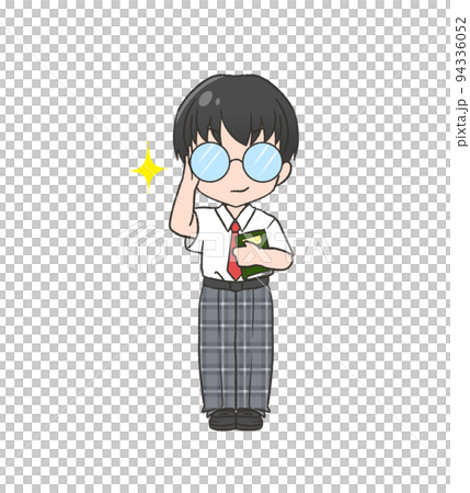夏服のブレザーを着た黒髪でメガネをかけた地味な男の子 94336052