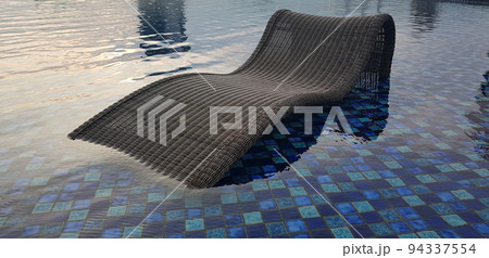 relax deck chair by the blue pool at swimming pool in luxury spa resort or villa Tourism industry crisis after covid 19 coronavirus pandemic Travel lifestyle on family summer vacation 94337554