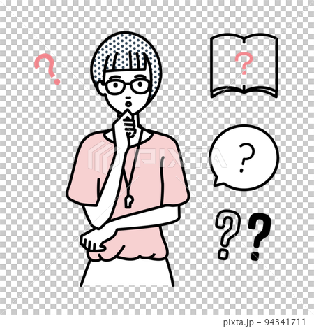 A set of office casual women question marks standing and feeling doubts with their hands on their chins A set of office casual women question marks standing and feeling doubts with their hands on their chins 94341711