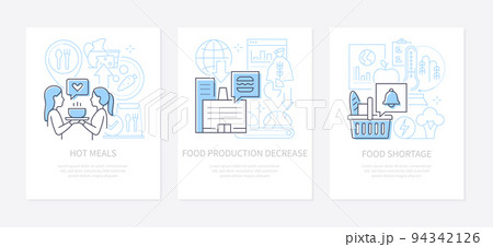 Food shortage and hot meals - line design style banners set Food shortage and hot meals - line design style banners set 94342126