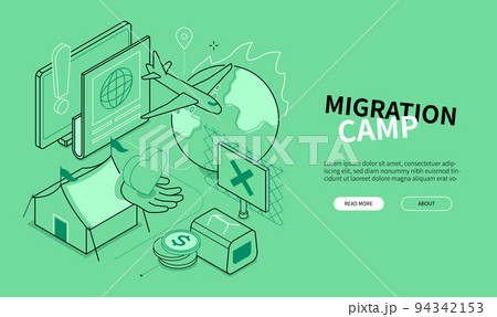 Migration camp - line design style isometric web banner 94342153