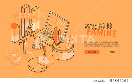 World famine - line design style isometric web banner 94342165