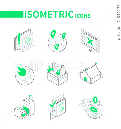 Refugee issues and immigration - modern line isometric icons set 94342170