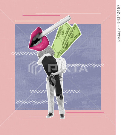 Young couple and family problems. Contemporary art collage. Concept of retro vintage fashion, music, mix old and modernity. Surrealism 94342467