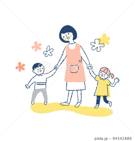 一緒に手をつなぐ保育士と子供たち 一緒に手をつなぐ保育士と子供たち 94342889