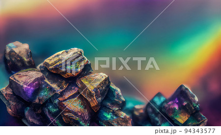 3D render digital art of iridescent bismuth rock wall. Beautiful HD wallpaper 94343577