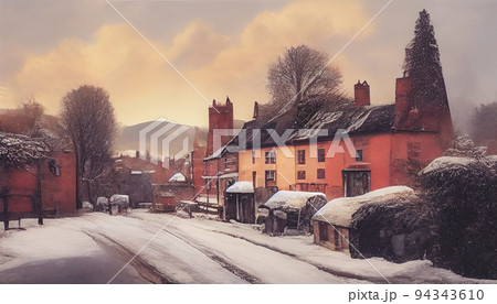 Digital art painting Wonderful Winter in Ledbury town, Herefordshire in England. 3D illustration Digital art painting Wonderful Winter in Ledbury town, Herefordshire in England. 3D illustration 94343610