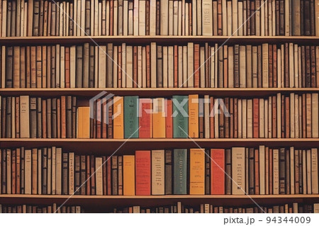 3d render bookshelves in the library with old books collections. digital art 94344009