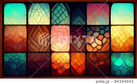 Pastel glowing stained glass pattern background. 94344043
