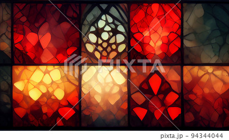 Red glowing stained glass pattern background. 94344044