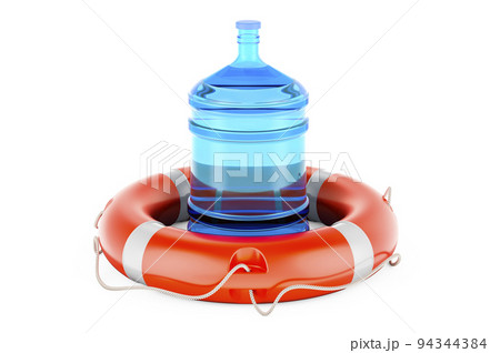 Bottled water inside lifebelt, 3D rendering 94344384