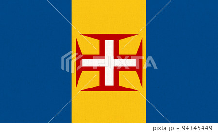 Flag of Madeira. flag of Portuguese island on fabric surface. Madeira symbol 94345449