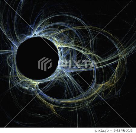 space fantasy illustration of blue planetary system on dark space background, art, design 94346019
