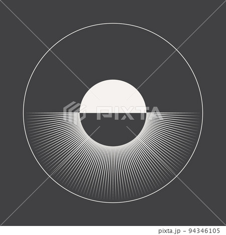 Art sunset background. Tattoo template or logo with lines. Abstract art circle symbol or icon. 94346105