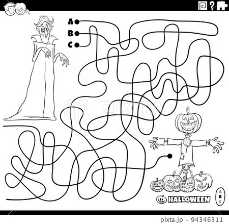 maze puzzle with cartoon vampire on Halloween coloring page maze puzzle with cartoon vampire on Halloween coloring page 94346311