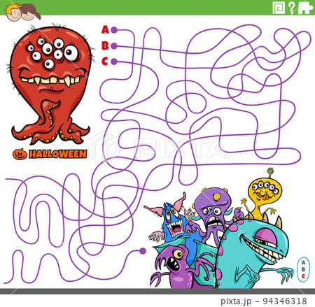 maze with cartoon monsters on Halloween time 94346318