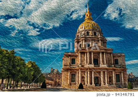 Les Invalides Palace with the golden dome in Paris 94346791