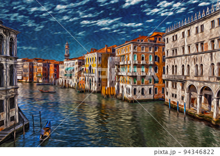 Mansions and gondola at the Grand Canal in Venice Mansions and gondola at the Grand Canal in Venice 94346822