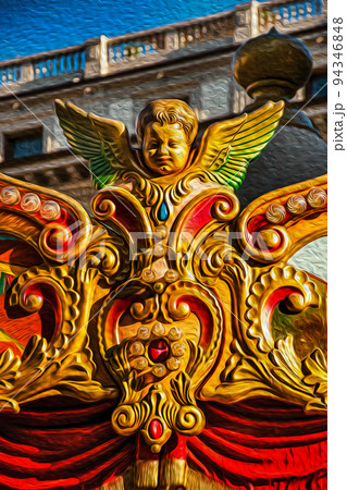 Detail of adornments from carousel in Florence 94346848