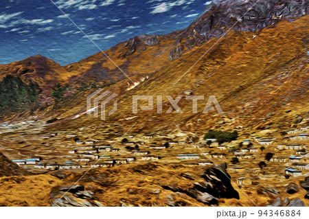 Small village at the bottom of mountains in Nepal Small village at the bottom of mountains in Nepal 94346884