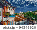 Charming facade of old houses in Ouro Preto 94346920