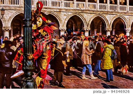 Reveler wearing costume at the Venice Carnival 94346926