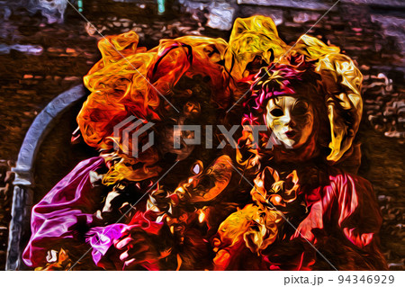 Revelers wearing costumes at the Venice Carnival 94346929