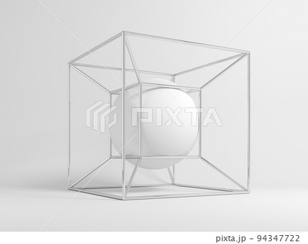 Sphere in a metal lattice protection cube, 3d render Sphere in a metal lattice protection cube, 3d render 94347722