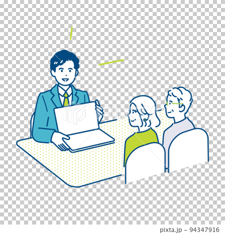 Illustration material of a businessman proposing to an elderly couple Illustration material of a businessman proposing to an elderly couple 94347916