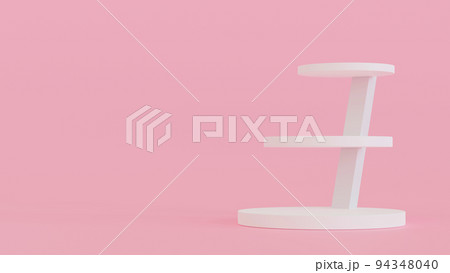 White cylinder podium on pink background, pedestal for brand product exhibition. Mockup. 3D render 94348040