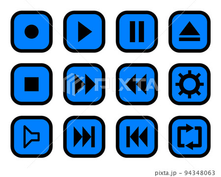 音楽や動画のプレーヤーを操作するボタンのアイコンセットのイラスト