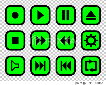 音楽や動画のプレーヤーを操作するボタンのアイコンセット 94348064