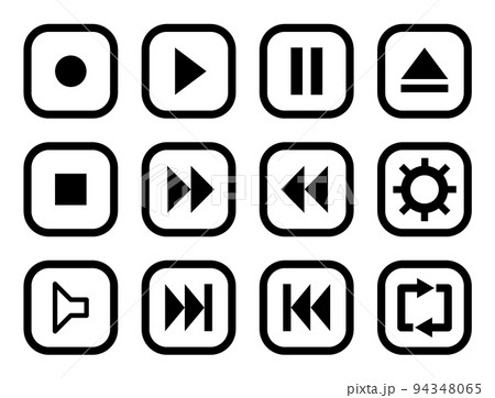 音楽や動画のプレーヤーを操作するボタンのアイコンセット 94348065