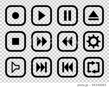 音楽や動画のプレーヤーを操作するボタンのアイコンセット 94348065