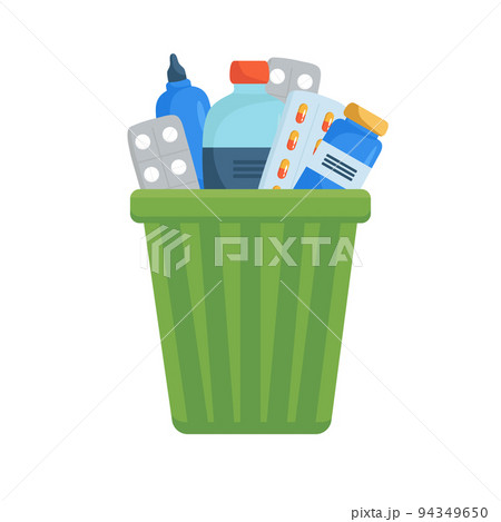 Hand putting expired medicine packages into bin with recycling sign for  safe disposal. Person separating dangerous waste. Medical waste management  Stock Photo - Alamy