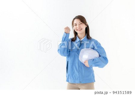 ガッツポーズ 女性 作業着 ガッツポーズ 女性 作業着 94351589