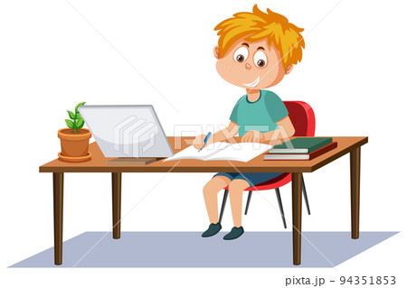 A boy studying online with tablet 94351853