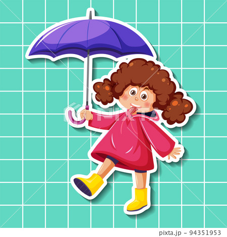 Cute girl cartoon character holding umbrella sticker style Cute girl cartoon character holding umbrella sticker style 94351953