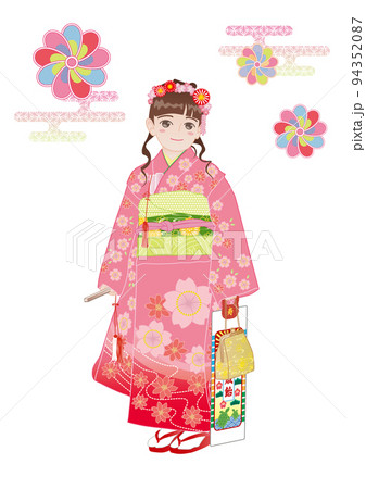 七五三でピンクの着物を着る女の子(7歳) 七五三でピンクの着物を着る女の子(7歳) 94352087