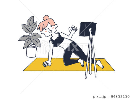 ヨガをしながらカメラに説明をする女性 さまざまなスタイルで活動するYouTuberのイラスト ヨガをしながらカメラに説明をする女性 さまざまなスタイルで活動するYouTuberのイラスト 94352150