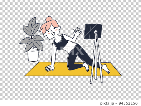 ヨガをしながらカメラに説明をする女性 さまざまなスタイルで活動するYouTuberのイラスト ヨガをしながらカメラに説明をする女性 さまざまなスタイルで活動するYouTuberのイラスト 94352150